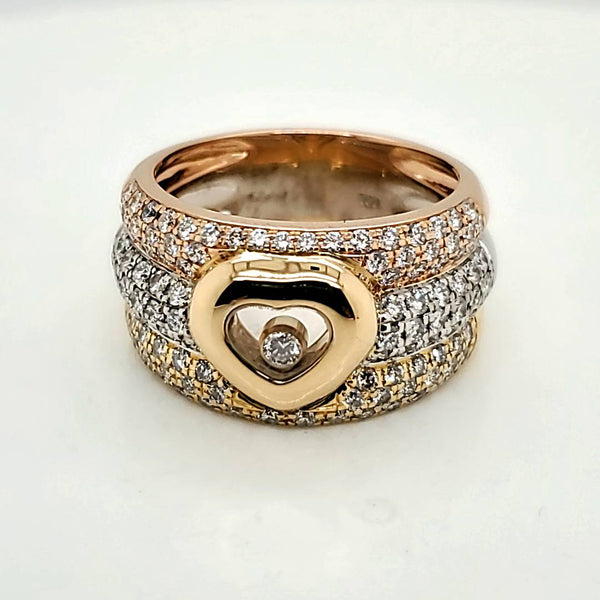 Chopard 18kt Yellow White and Rose Gold Happy Diamond Ring