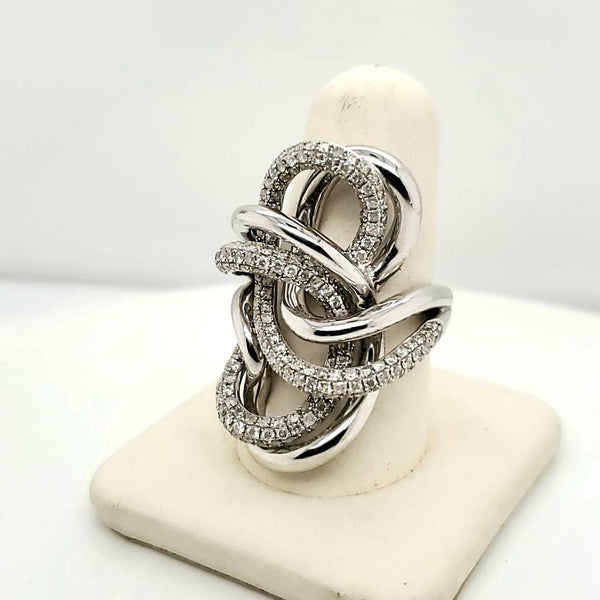 Large 18kt White Gold Pave Diamond Knot Ring