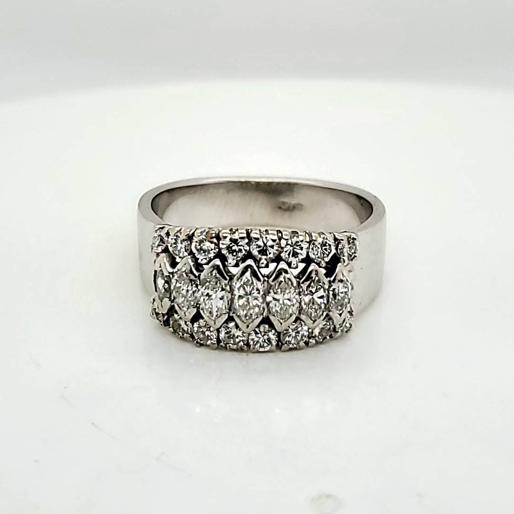 14kt White Gold Round and Marquise Diamond Band
