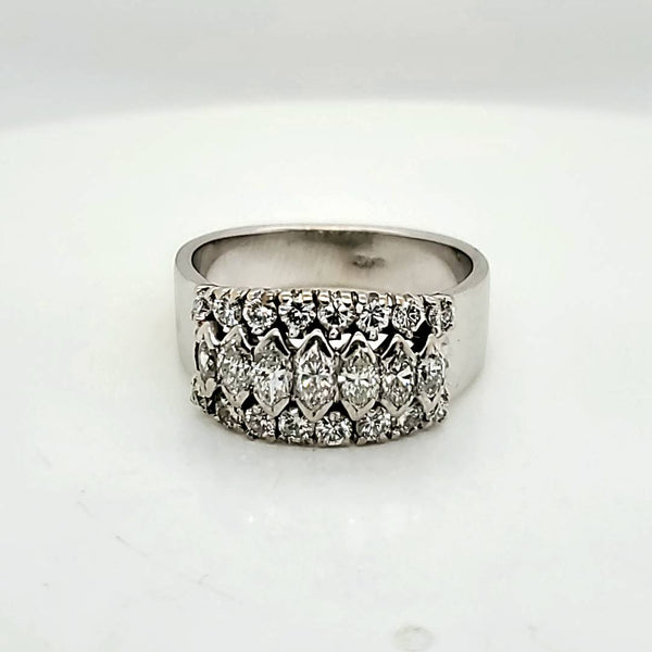 14kt White Gold Round and Marquise Diamond Band