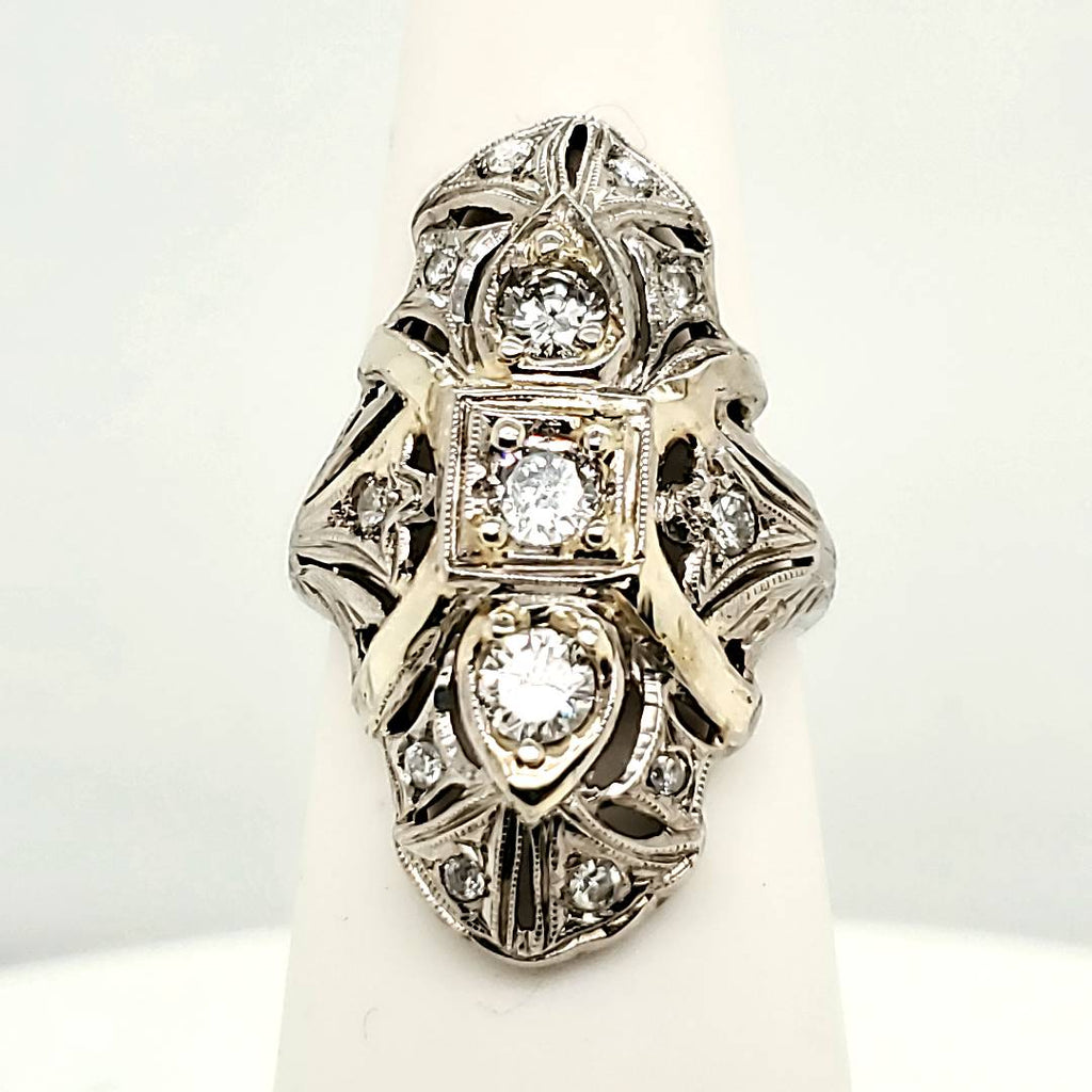 Art Deco 14kt White Gold Diamond Dinner Ring