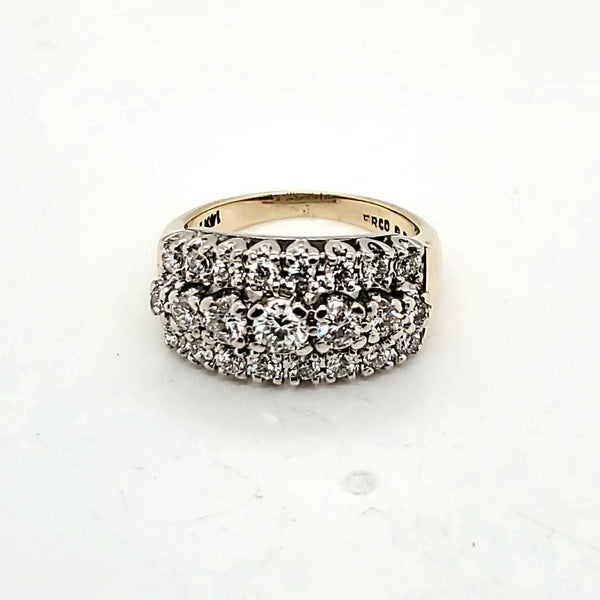 Vintage 14kt Gold Three Row Diamond Ring