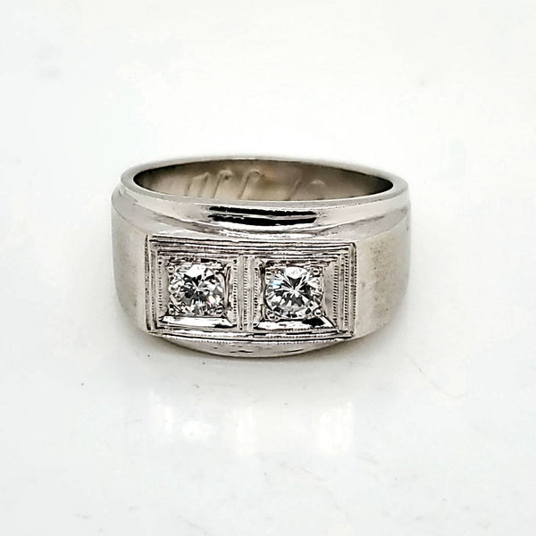 Vintage 14kt White Gold Two Diamond Ring