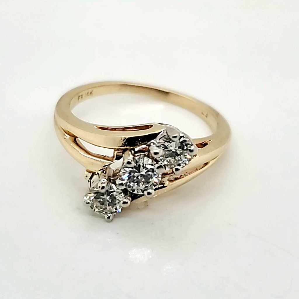 14kt Yellow Gold Diagonal Set Three Diamond Ring