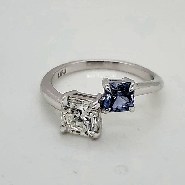 18kt White Gold Diamond and Sapphire Toi et Moi Ring