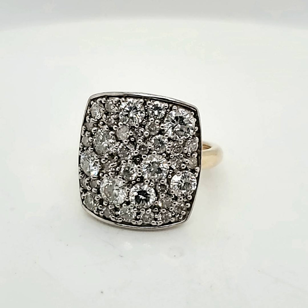 14kt White and Yellow Gold Pave Set Diamond Saddle Ring