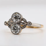 Vintage Platinum on 18kt Yellow Gold Double Diamond Ring