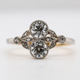 Vintage Platinum on 18kt Yellow Gold Double Diamond Ring