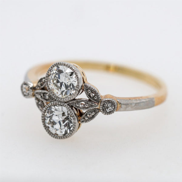 Vintage Platinum on 18kt Yellow Gold Double Diamond Ring