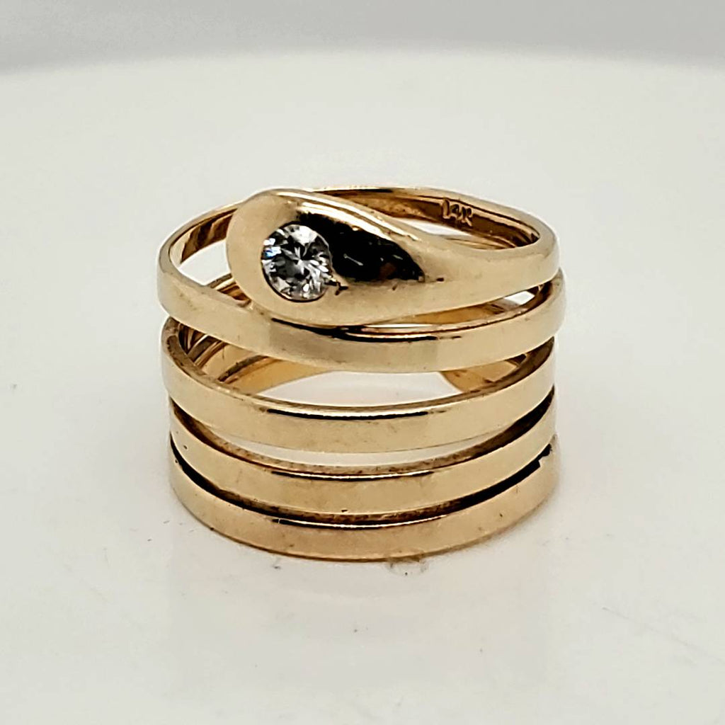 14kt Yellow Gold and Diamond Snake Ring