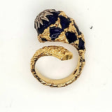 Vintage Italian 18kt Yellow Gold Diamond and Blue Enamel Ring