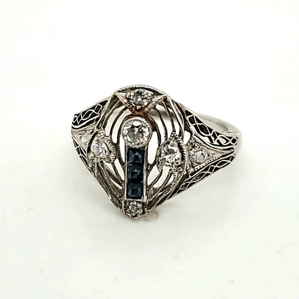 Art Deco 18kt White Gold Diamond and Sapphire Ring