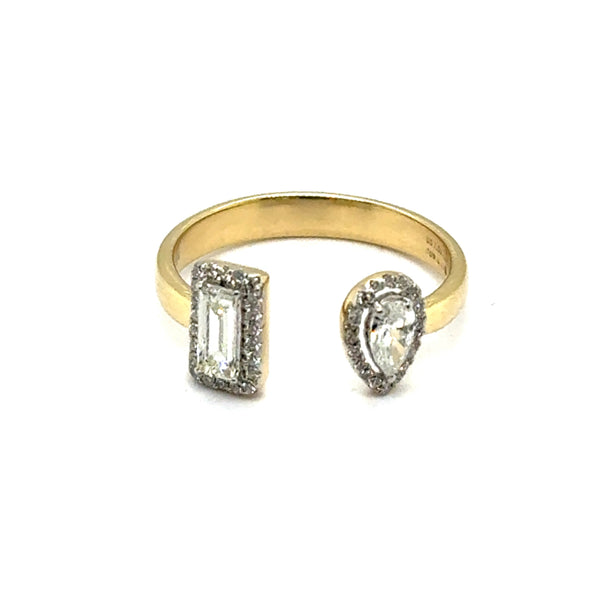 14kt Yellow Gold Toi Et Moi Pear Shape And Baguette Diamond Ring