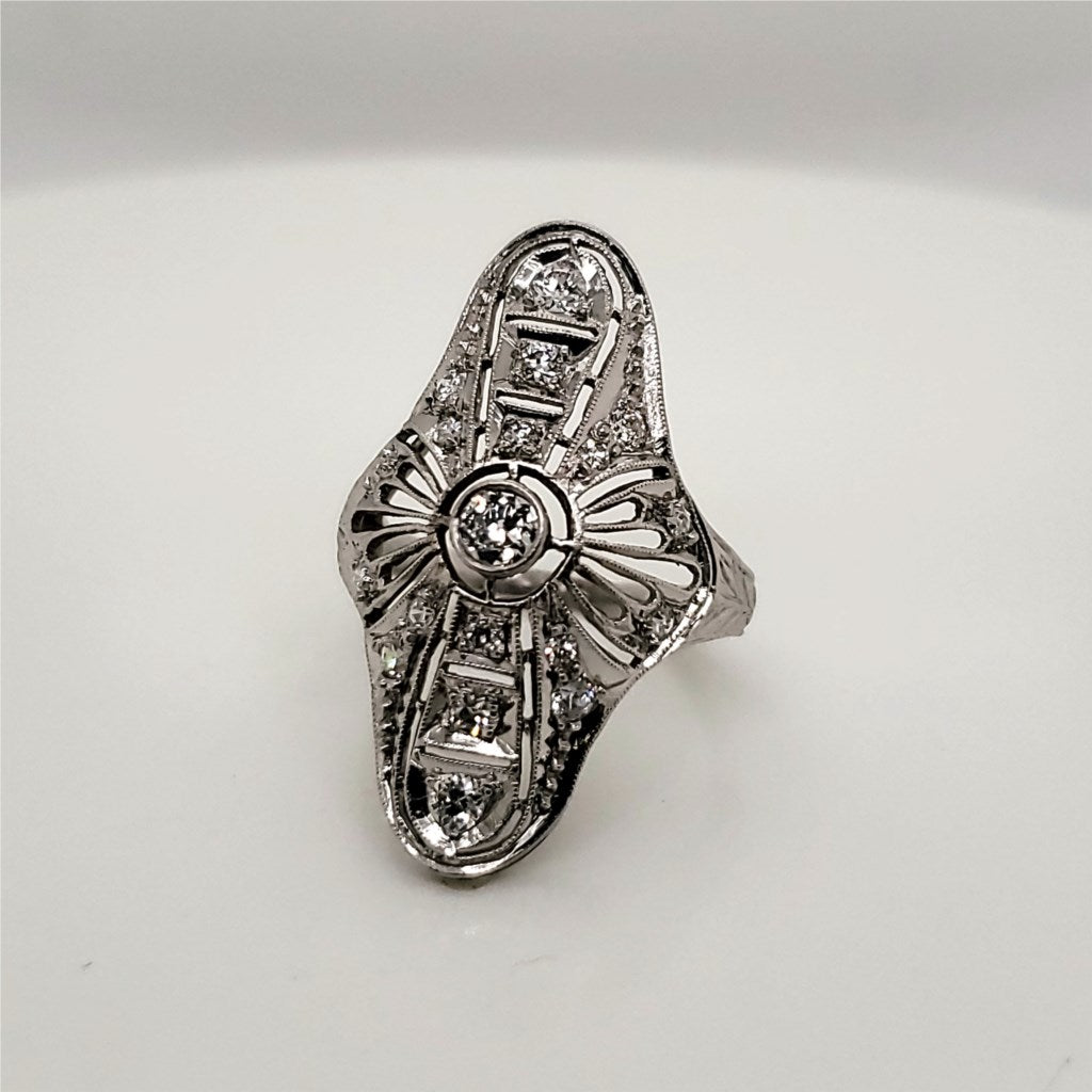 Art Deco Platinum And Diamond Filigree Dinner Ring