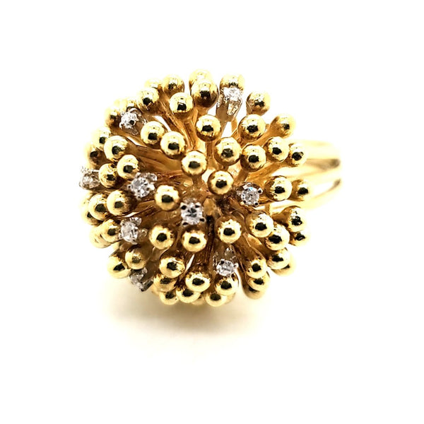 Vintage Modernist 18kt Yellow Gold and Diamond Ring