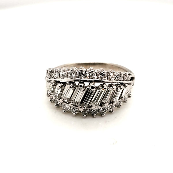 Vintage 14kt White Gold Round and Bageutte Diamond Ring