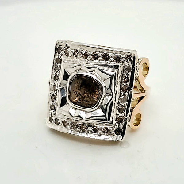 14kt Yellow Gold Silver and Polki Cut Diamond Vintage Ring