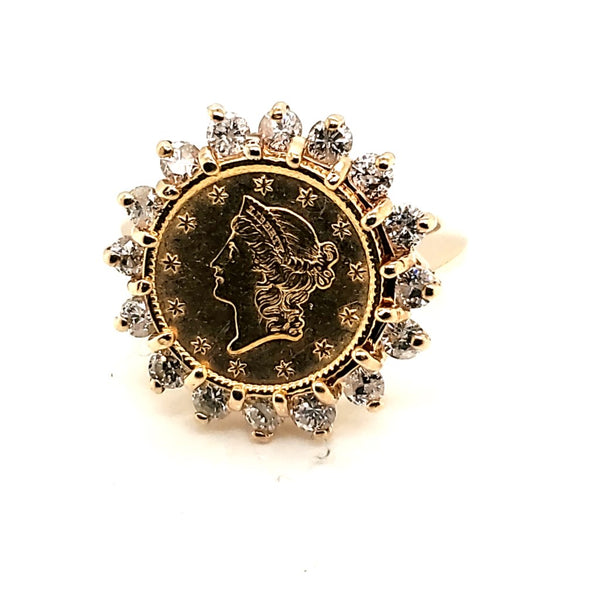 Us 1853 $1 Gold Coin And Diamond Ring