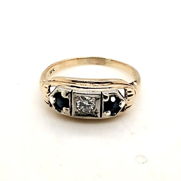 Vintage 14kt Yellow Gold Diamond and Sapphire Ring