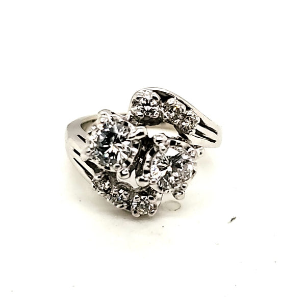 Vintage 14kt White Gold and Diamond Toi et Moi Bypass Ring