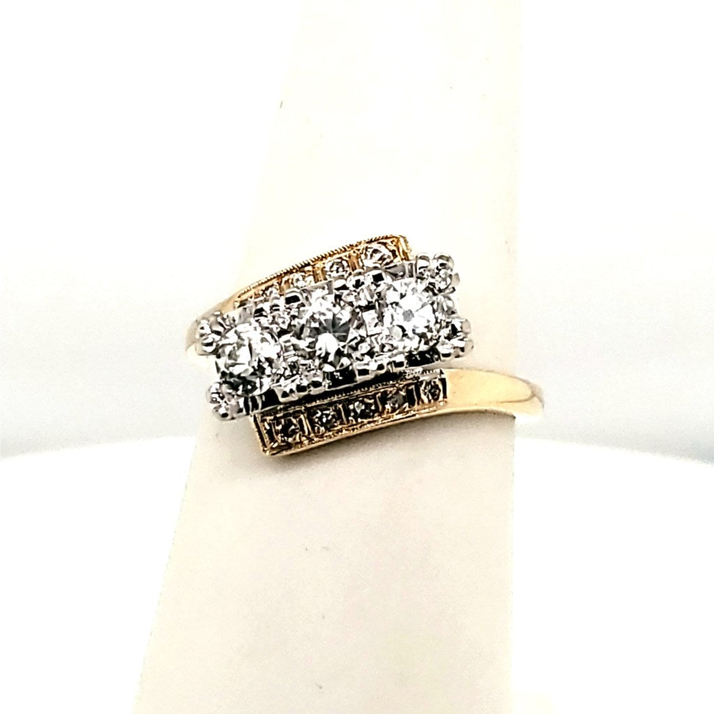 Vintage 14kt Yellow Gold and Diamond Diaganol Set Diamond Ring