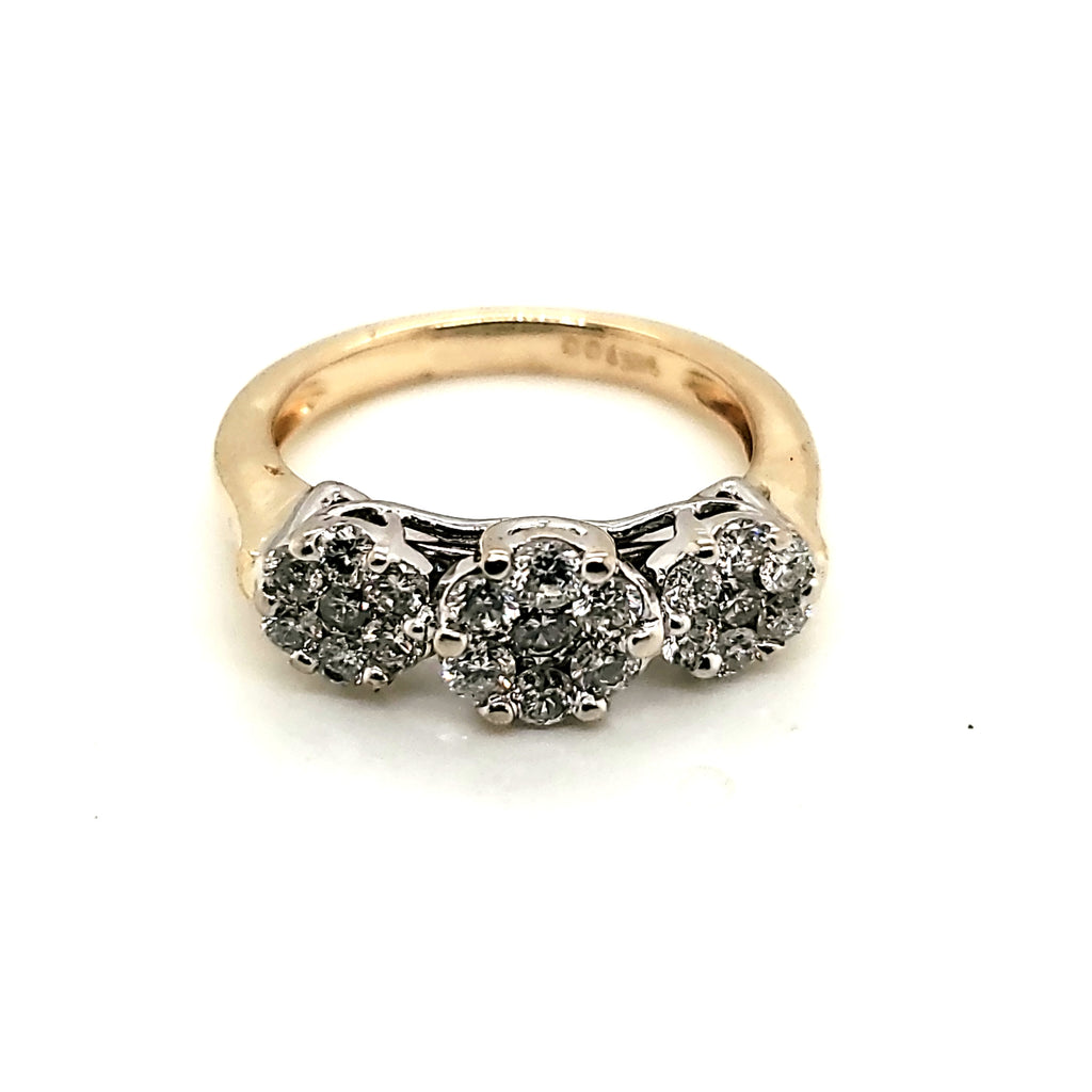 14kt Yellow Gold Three Diamond Cluster Ring