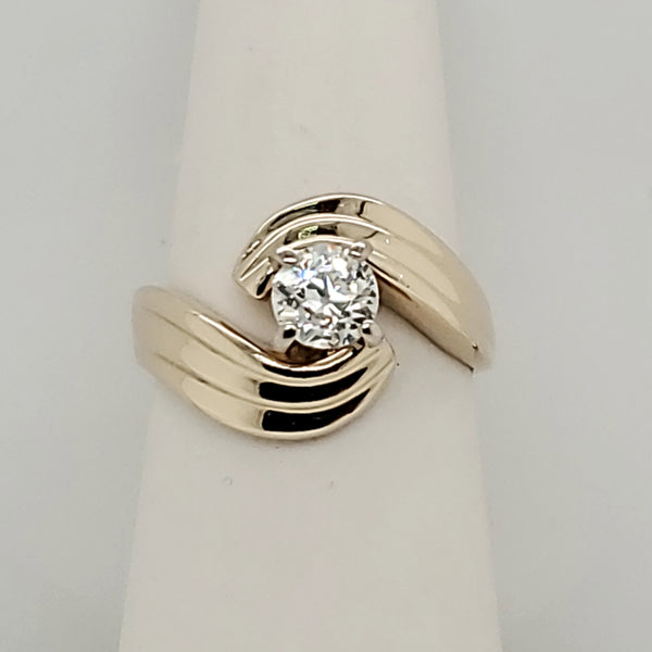 Vintage 14kt Yellow Gold Bypass Mine Cut Diamond Ring