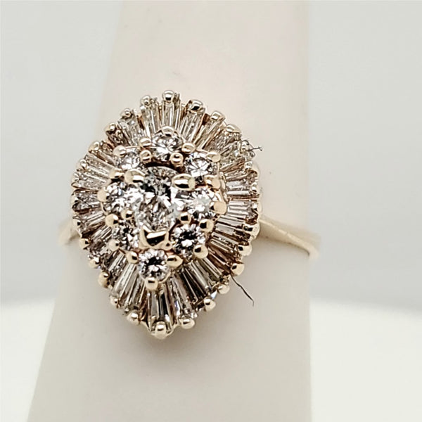 14kt Yellow Gold Pear Round and Bagutte Ballerina Ring