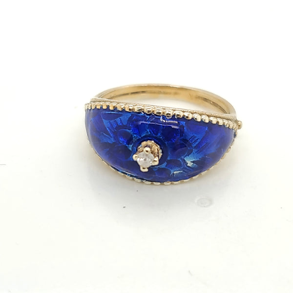 Vintage 14kt Yellow Gold Cobalt Blue Enamel Diamond Ring