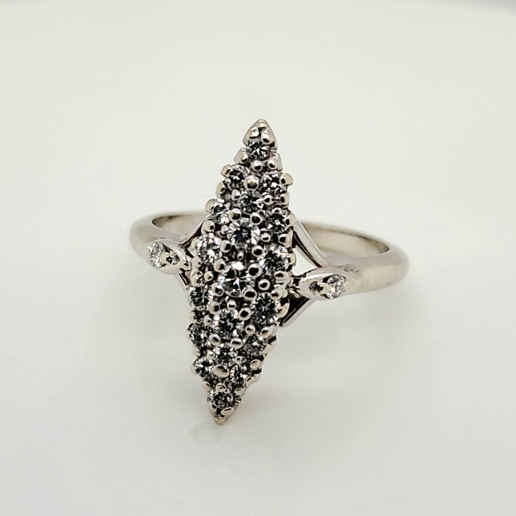 Vintage 14Kt White Gold Novette Shaped Diamond Ring