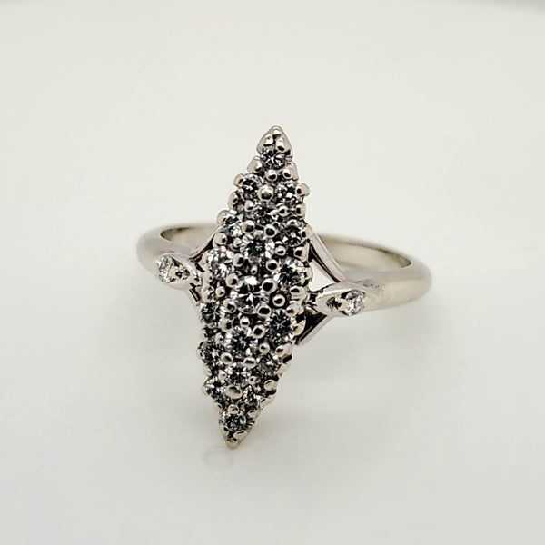 Vintage 14Kt White Gold Novette Shaped Diamond Ring