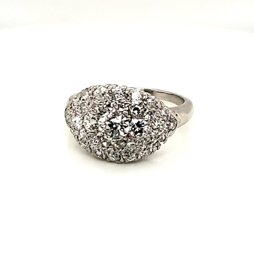 Vintage Oval East West Platinum Diamond Princess Ring