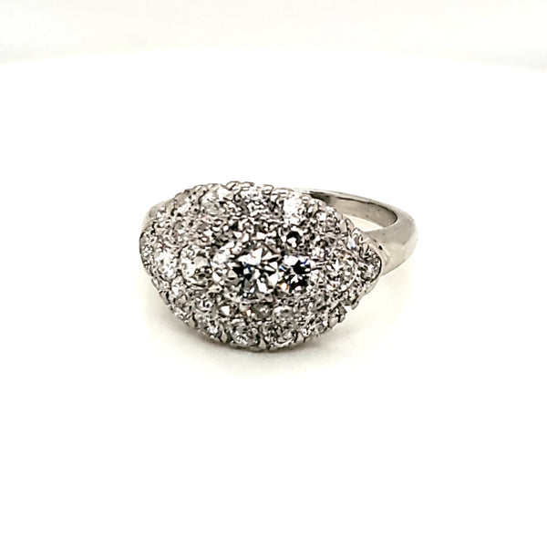 Vintage Oval East West Platinum Diamond Princess Ring