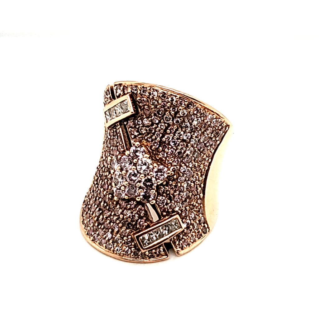 14kt Rose Gold Winde Pink and White diamond Saddle Ring