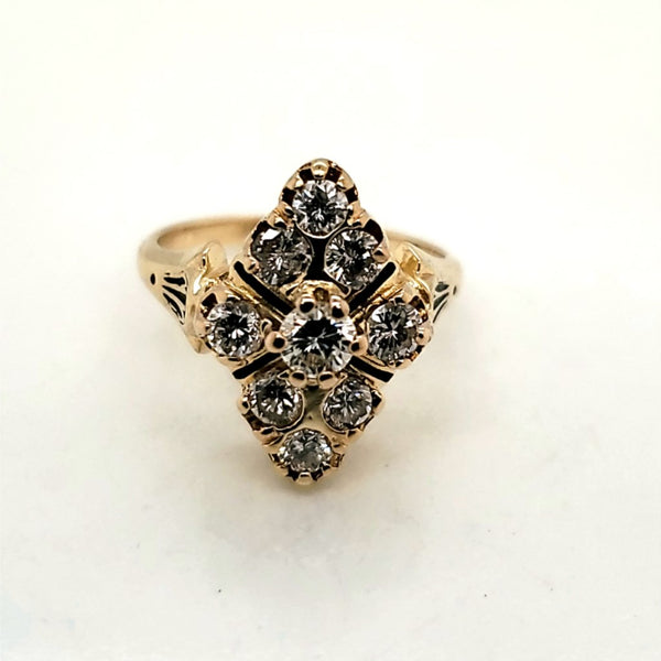 Vintage 14kt Yellow Gold Black Enamel and Diamond Ring