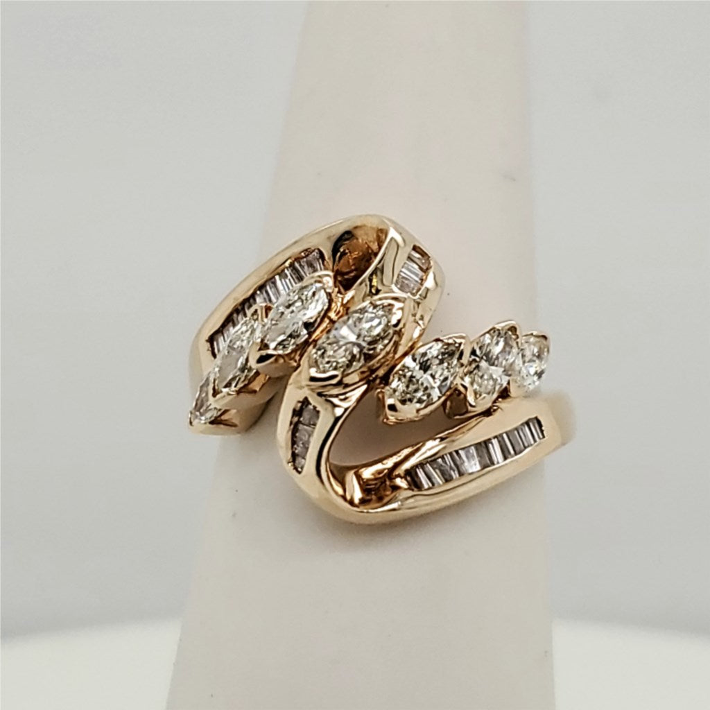 14kt Yellow Gold Marquise and Baguette Diamond Ring