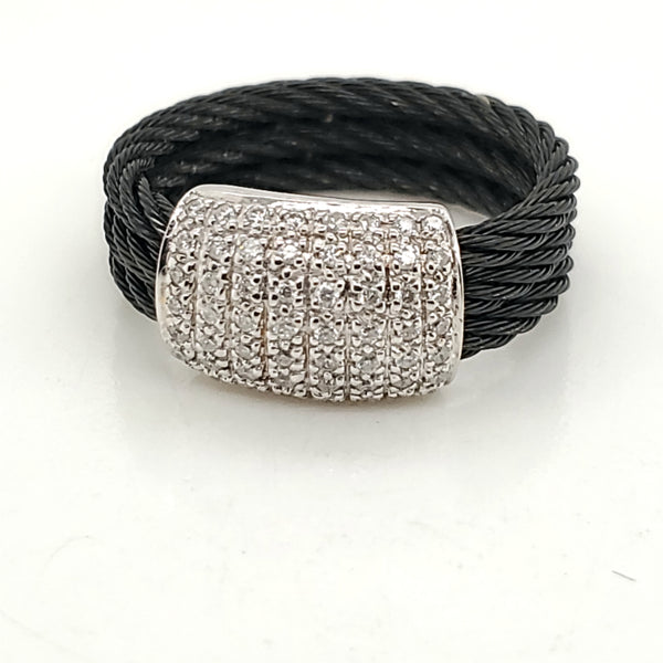 Charriol 18Kt White Gold And Black Steel Diamond Ring