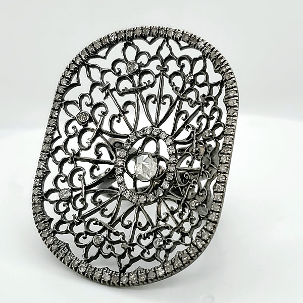 Loree Rodkin 18kt Blackened Gold and Diamond Spider Web Ring