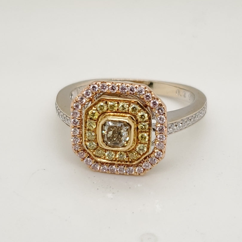 18kt Yellow Gold Pink, Yellow and White Diamond Ring