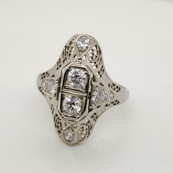 Art Deco 18kt White Gold Diamond Dinner Ring