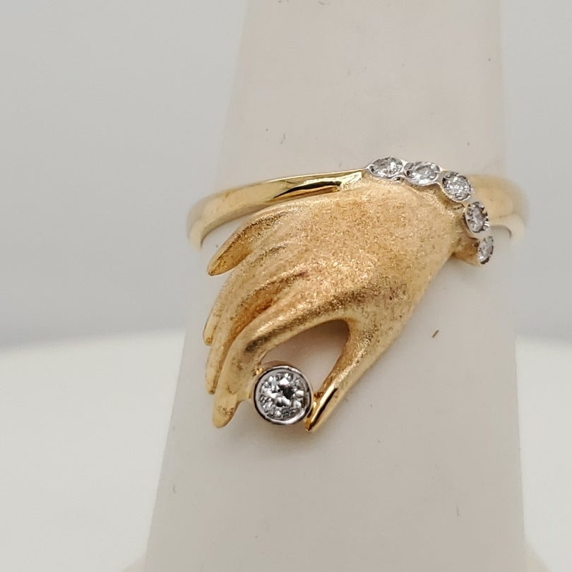 18kt Yellow Gold and Diamond Hand Ring