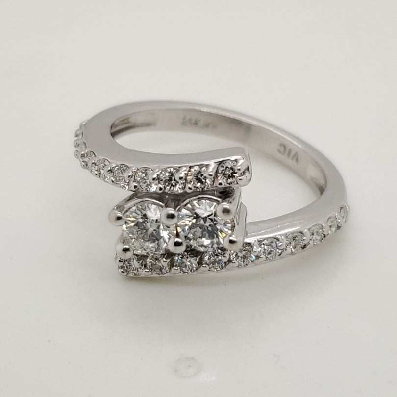 14kt White Gold and Diamond Bypass Design Ring