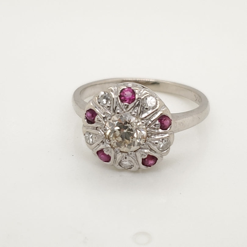 Art Deco 14kt White Gold Diamond and Ruby Ring