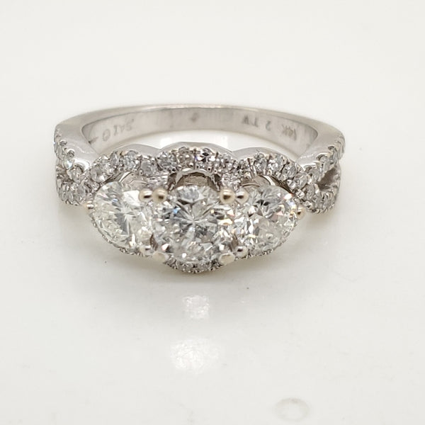 Vintage 14kt White Gold Three Stone Diamond Ring