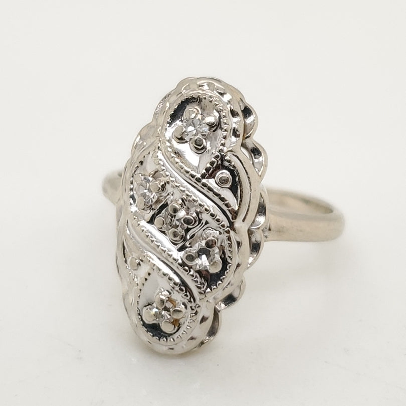Vintage 14kt White Gold Diamond Princess Ring