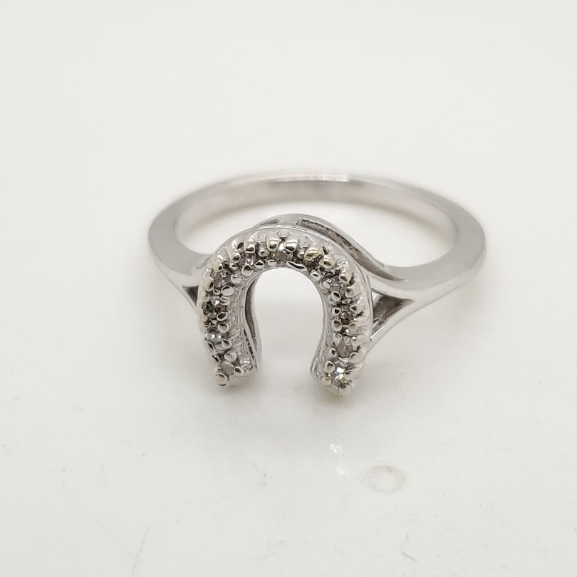 Vintage 14kt White Gold and Diamond Horseshoe Ring