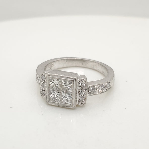 Platinum Round And Princess Cut Diamond Ring
