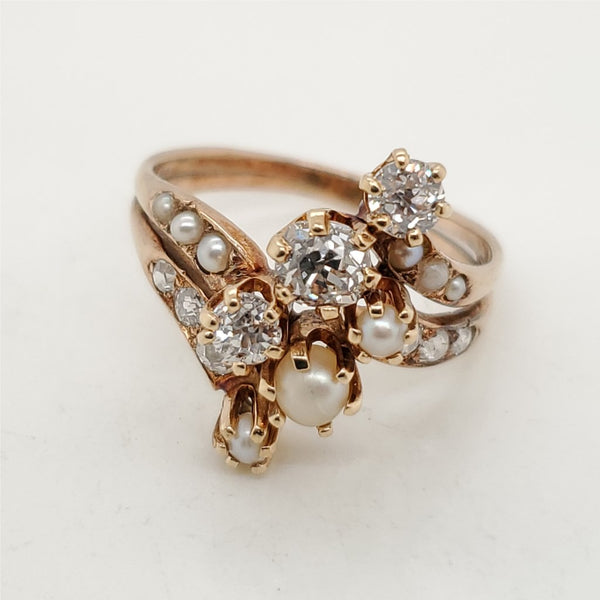 Antique Yellow Gold Diamond and Seed Pearl Ring