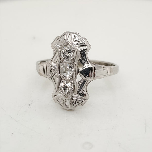 Art Deco 14kt White Gold filigree Diamond Dinner Ring