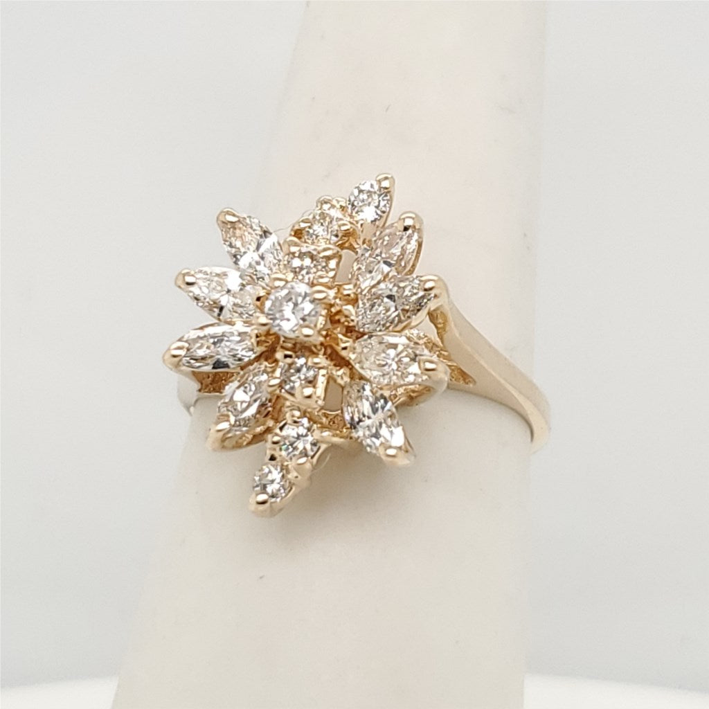 14kt Yellow Gold Marquise and Round Diamond Ring